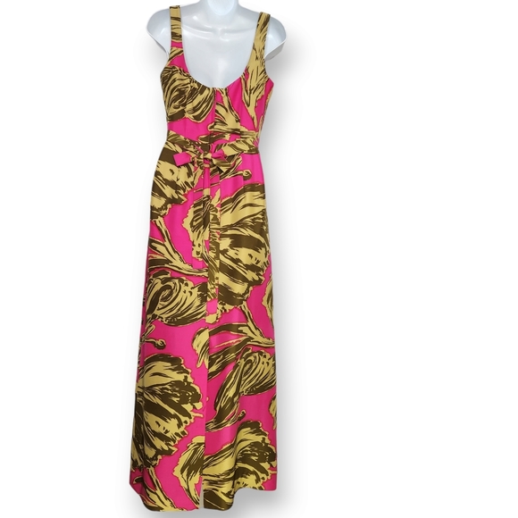 Milly 100% Silk Sleeveless Pink Gold Maxi Dress Gown Size 4 Prom Wedding Party - Picture 3 of 7